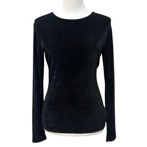 Linda Leal Black Slinky Round Neck Long Sleeve Top Blouse Minimalist Sz M